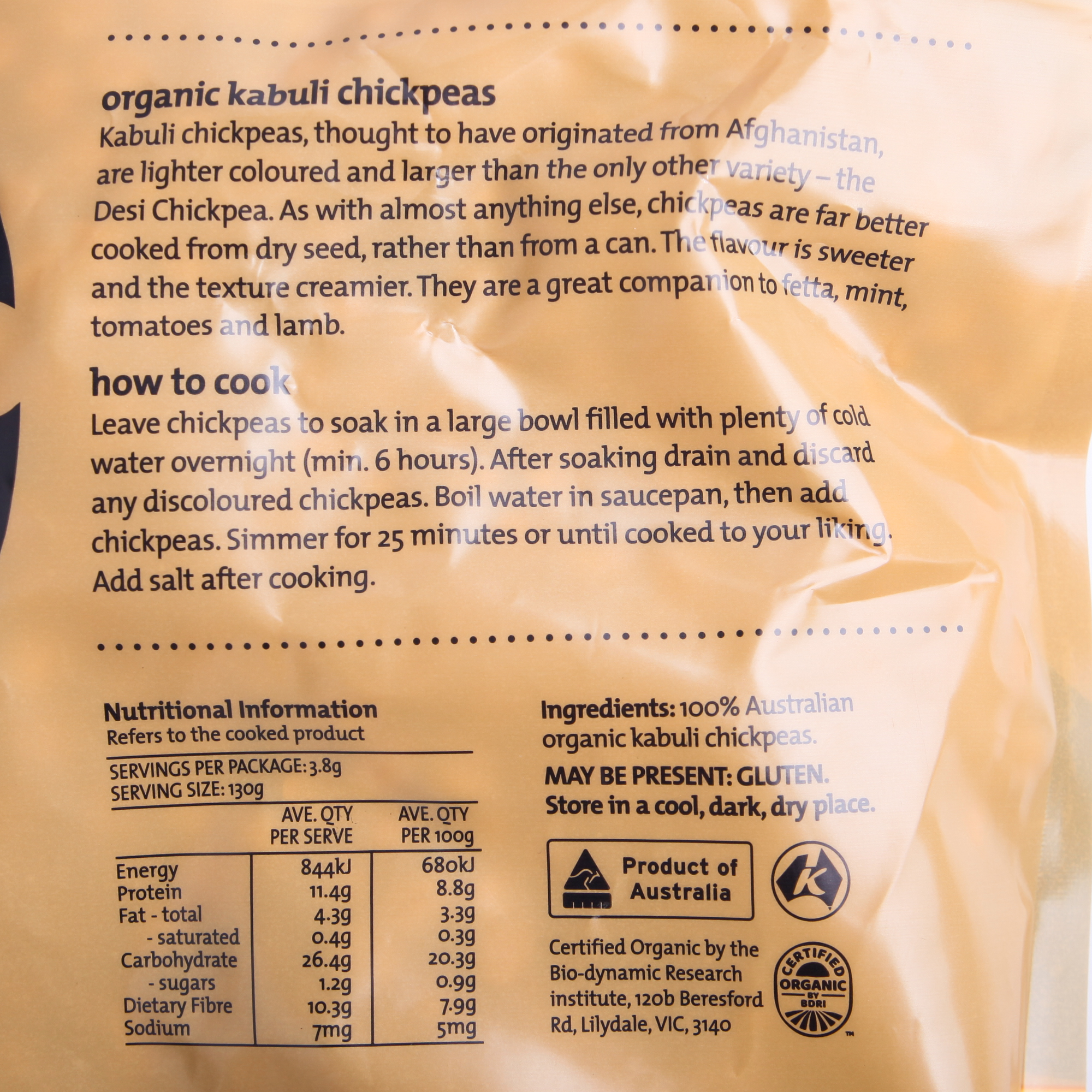 Organic Chickpeas - Mount Zero